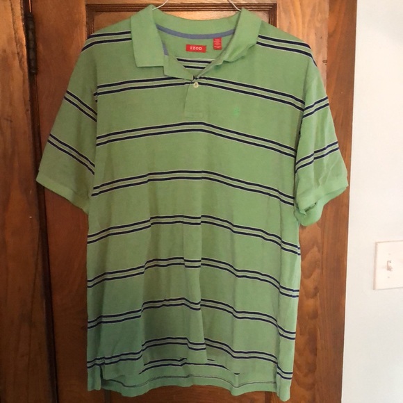 Izod Men’s XXL Polo Shirt Green with blue stripes - Picture 6 of 6